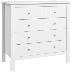 HOMCOM Comodă cu 5 sertare, mobilier de depozitare, cu mânere, șine metalice, din lemn, 79l x 39,5P x 80,5H cm, alb | Aosom Romania