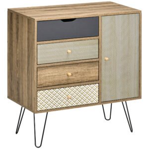 HOMCOM Comodă de depozitare bufet cu 4 sertare și 1 canapea - picioare din sârmă neagră stil boem 79 x 39 x 86 cm maro | Aosom Romania