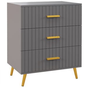 HOMCOM Comodă pentru Dormitor, Dulap Modern cu 3 Sertare,  Sertar de Depozitare cu Picioare din Aluminiu, 60x40x71.5 cm, Gri Închis