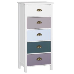 HOMCOM Comodă pentru Dormitor cu 5 Sertare Colorate, cu Mânere Metalice,  45x30x95.4 cm, Multicolor | Aosom Romania