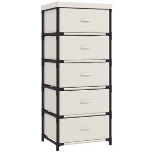 HOMCOM Comodă pentru dormitor cu 5 sertare din textil, cadru din oțel, comodă pentru living, birou, dressing, bej | Aosom Romania