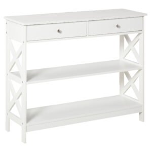 HOMCOM Consolă, cu 2 Sertare și Rafturi Reglabile, Design Modern, Structură Solidă cu Sistem Anti-Răsturnare, 100x30.5x80 cm, Albă | Aosom Romania
