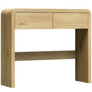 HOMCOM Consolă cu 2 sertare, mobilier consolă, 100 x 30 x 85 cm, colțuri rotunjite și blat gros, lemn natural | Aosom Romania