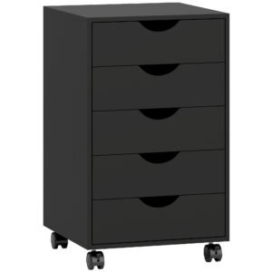 HOMCOM Corp de birou mobil, corp de depozitare pe roți pentru birou, 5 sertare, 40 x 40 x 67 cm, negru | Aosom Romania