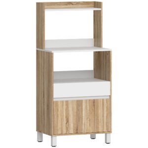 HOMCOM Corp pentru cuptor cu microunde, Bufet pentru bucătărie cu sertar, 2 uși cu închidere amortizată, Blat de lucru și rafturi deschise, Stejar | Aosom Romania