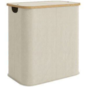 HOMCOM Coș Pentru Rufe 80L cu Capac Din Bambus, Bej | Aosom Romania