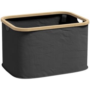 HOMCOM Coș Pliabil pentru Rufe de 36L cu Mânere, Coș pentru Rufe din Bambus și Poliester, 44,3x33,3x26,5 cm, Negru | Aosom Romania