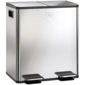 HOMCOM Coș de Gunoi cu 2 Compartimente de 20L cu Pedală, Coș de Gunoi cu 2 Capace Silențioase, 45,8x36x51,6 cm, Argintiu | Aosom Romania