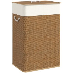 HOMCOM Coș de Rufe 72L cu Capac din Bambus și Sac Detașabil | Aosom Romania