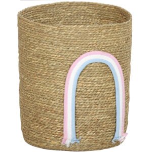 HOMCOM Coș de depozitare 24,7L cu decorațiune curcubeu, coș împletit mare pentru baie, dormitor, natural | Aosom Romania