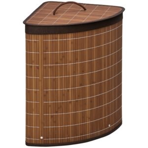 HOMCOM Coș de rufe Coș pentru colectarea rufelor, 55L capacitate, capac detașabil, 38 cm x 38 cm x 57 cm, Maro | Aosom Romania