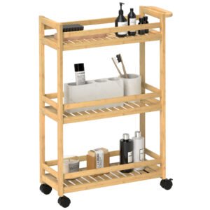HOMCOM Cos de servit, 3 etaje, grinzi lamelare, protectie anti-cadere, bambus, 55 x 20 x 75 cm | Aosom Romania
