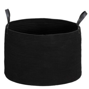 HOMCOM Coș pentru Rufe de 88L, Portabil și Pliabil cu Mânere, Coș de Rufe din Bumbac Natural, Ø56x35,5 cm, Negru | Aosom Romania