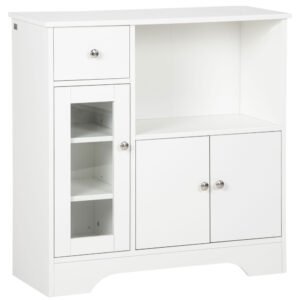 HOMCOM Credență Bufet cu Compartiment Deschis, Sertar, 3 Rafturi și Dulap cu 2 Uși, din Lemn, 80x30x82 cm, Alb | Aosom Romania