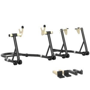 HOMCOM Cric roata din fata spate incarcare 390 kg cric atelier motocicleta brat reglabil din otel, furca in forma de U + L negru | Aosom Romania