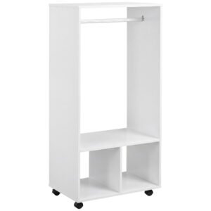 HOMCOM Cuier cu Bară din Aluminiu și 2 Rafturi Deschise, 60x40x128 cm, Alb | Aosom Romania