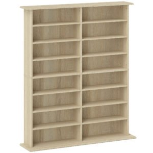 HOMCOM Dulap Bibliotecă pentru CD-uri cu 16 Rafturi, Design Modern, din Lemn, 106,5x24x126,3 cm, Natur | Aosom Romania
