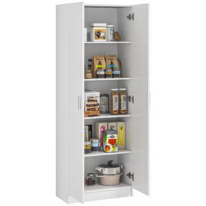 HOMCOM Dulap Multifuncțional cu Uși Batante, 5 Rafturi și 3 Niveluri Reglabile, 60x31,5x165 cm, Alb | Aosom Romania