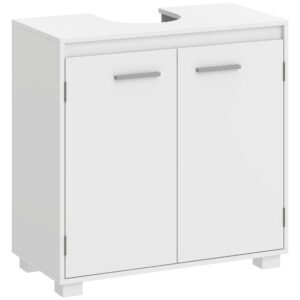 HOMCOM Dulap Sub Lavoar de Baie Modern Independent cu Decupaj în U Raft Reglabil Alb | Aosom Romania