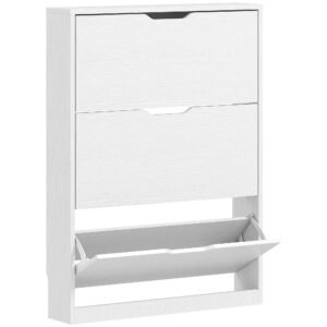 HOMCOM Dulap Subțire cu 3 Uși Rabatabile, pentru 12 Perechi de Pantofi, 80x17x108 cm, Alb | Aosom Romania