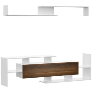 HOMCOM Dulap TV cu Poliță de Perete, Rafturi Deschise și Dulap Închis pentru Sufragerie și Dormitor, 153,6x25x42 cm, Alb  | Aosom Romania