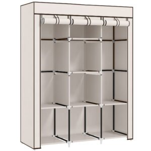 HOMCOM Dulap Textil cu 8 Rafturi și 2 Bare, Economisitor de Spațiu pentru Dormitor, 125x43x162,5 cm, Gri Deschis | Aosom Romania