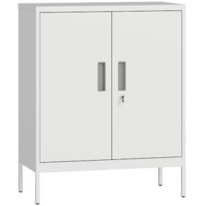 HOMCOM Dulap de Birou din Oțel cu 2 Rafturi Reglabile cu Sistem de Încuiere și 2 Chei, 80x40x100 cm, Alb | Aosom Romania