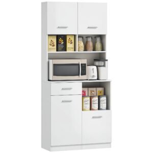 HOMCOM Dulap de Bucătărie, Bufet cu sertar, Uși Soft-Close, 80 x 35 x 180 cm, Alb | Aosom Romania