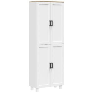 HOMCOM Dulap de Bucătărie cu 5 Rafturi Reglabile și 4 Uși, 60x30x170,5 cm, Alb | Aosom Romania