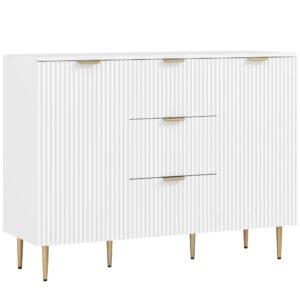 HOMCOM Dulap de Depozitare pentru Bucatarie cu 3 Sertare, Rafturi Reglabile și Picioare Metalice, 120x40x89,5 cm, Alb | Aosom Romania