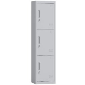 HOMCOM Dulap de birou din oțel cu 3 uși independente cu încuietoare și 2 chei, 45x38x180 cm, gri deschis | Aosom Romania