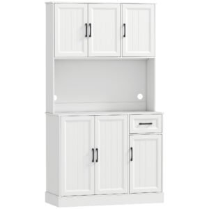 HOMCOM Dulap de bucătărie, 180,5 cm, dulap de depozitare, suprafață de lucru, orificiu pentru cablu, rafturi reglabile, MDF, Alb | Aosom Romania