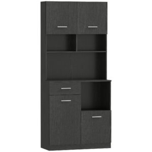 HOMCOM Dulap de bucătărie, bufet cu sertar, uși Soft-Close, 80 x 35 x 180 cm, Negru | Aosom Romania