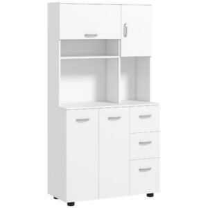 HOMCOM Dulap de bucătărie cu multiple spații 4 uși 3 sertare etajeră + blat mare 89L x 39,5l x 168H cm alb | Aosom Romania