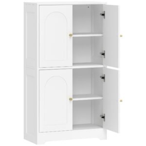HOMCOM Dulap de bucătărie, dulap înalt cu 2 rafturi reglabile, bufet cu 4 uși arcuite 60 x 30 x 110 cm, Alb | Aosom Romania