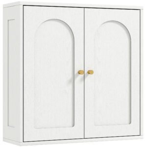 HOMCOM Dulap de perete, mobilier înalt de baie modern cu dulap cu dublă ușă și mânere aurii, 60x20x60 cm, alb | Aosom Romania