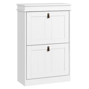 HOMCOM Dulap pantofi îngust cu 2 uși abătătoare și rafturi ajustabile, capacitate 10 perechi, 54x24x82,5 cm | Aosom Romania