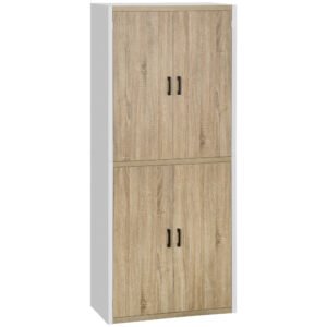 HOMCOM Dulap pentru Bucătărie cu 4 Rafturi Reglabile, 4 Uși și Dispozitiv Anti-Răsturnare, 80x40x182 cm, Lemn Natural | Aosom Romania