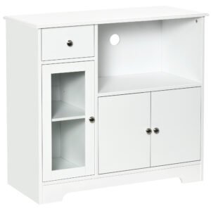 HOMCOM Dulap pentru cuptor cu microunde, bufet bucătărie, dulap de depozitare, pentru bucătărie, sală de mese 90 x 40 x 82 cm sticlă securizată și lemn, alb | Aosom Romania