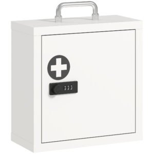 HOMCOM Dulap pentru medicamente pentru montare pe perete cu încuietoare cu cifre, dulap pentru prim-ajutor în 2 niveluri din oțel inoxidabil, Alb | Aosom Romania