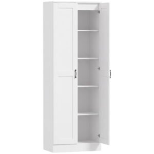 HOMCOM Dulap pentru provizii 175 cm cu spațiu de depozitare, dulap de bucătărie cu uși soft-close și rafturi reglabile, Alb | Aosom Romania