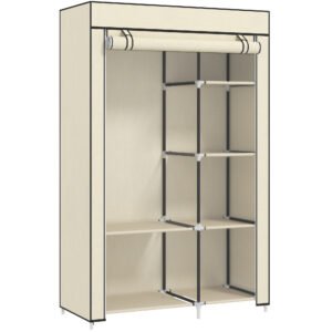 HOMCOM Dulap portabil din otel, netesut si PP cu 6 rafturi deschise, 1 cuier si usa cu balamale, 103x43x162,5 cm, gri | Aosom Romania