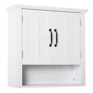 HOMCOM Dulapior 2 Rafturi de Montat pe Perete de Perete Bucatarie Baie Lemn 60x19,8x58cm Alb