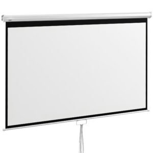 HOMCOM Ecran Proiector 100", 16:9, Montaj Perete/Tavan, Material Mat Premium, Blocare Automată, 221x124 cm, Alb | Aosom Romania