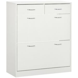 HOMCOM Etajeră pentru Pantofi, 12 Perechi, cu 2 Rafturi Interioare Reglabile și 2 Sertare, din Lemn, 80x30x91.5 cm, Alb | Aosom Romania