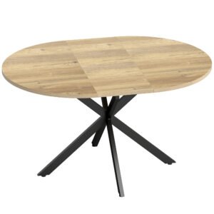 HOMCOM Extendable Dining Table for 4-6, 100-135 cm Industrial Kitchen Table with Butterfly Leaf and X-Shape Base, Round to Oval for Dining Room, Living Room, Natural Wood Finish | Aosom Romania