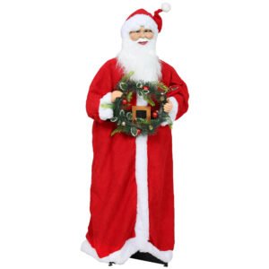 HOMCOM Figurină Moș Crăciun, Moș în picioare, activare vocală, muzică festivă, brațe pliabile, 110 cm, roșu | Aosom Romania