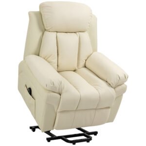 HOMCOM - Fotoliu Rabatabil cu Ridicare Electrica, Fotoliu Relax cu Capitonaj Gros si Telecomanda, 96x93x105 cm, Crem | Aosom Romania