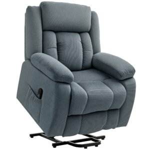 HOMCOM Fotoliu cu ajutor la ridicare din material textil moale, Fotoliu recliner cu telecomandă și buzunare laterale, Gri | Aosom Romania