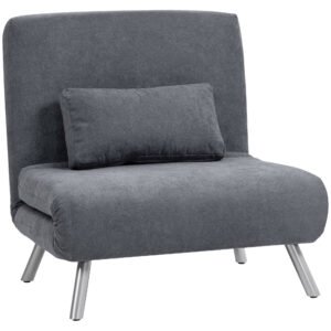 HOMCOM Fotoliu cu functie de pat, design 2-in-1, fotoliu de dormit, pat de oaspeti, husa material, cu perna, Gri inchis | Aosom Romania